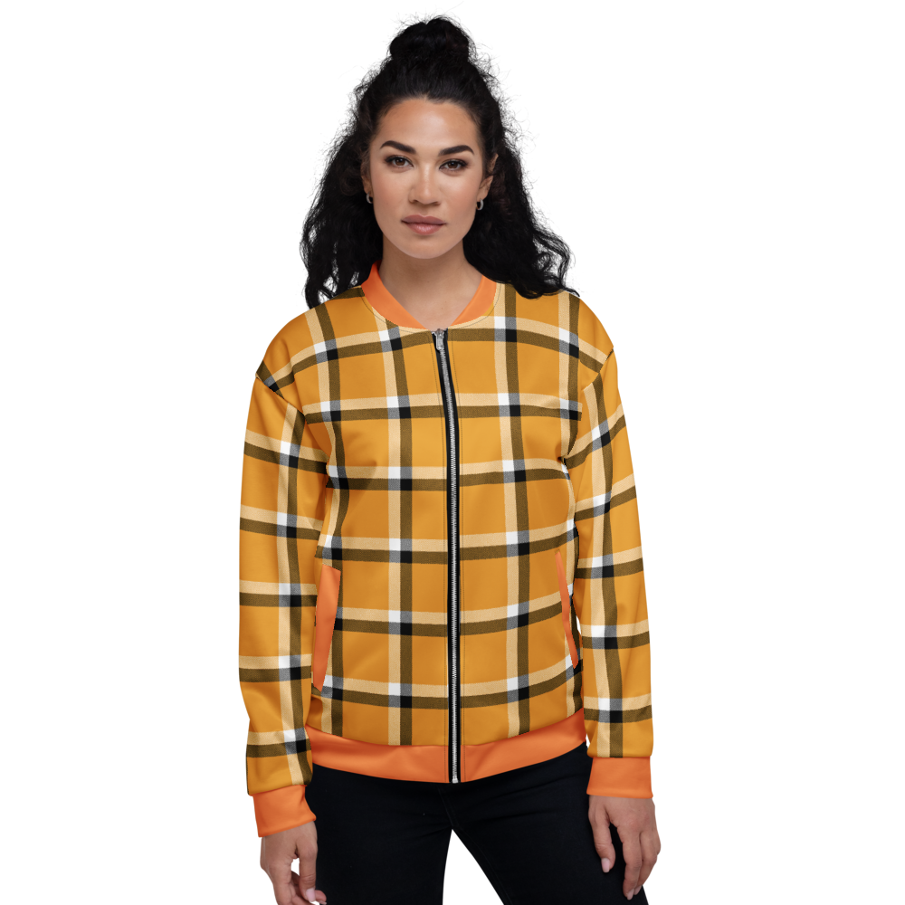 Light Orange Plaid Bomber Jacket