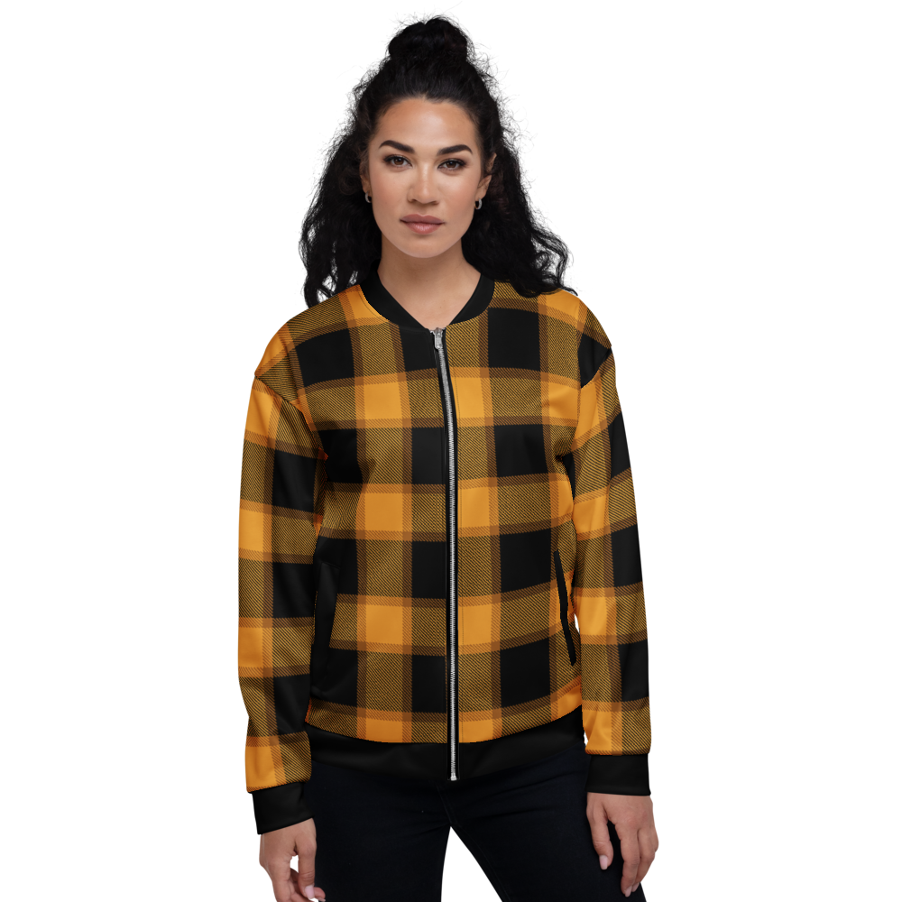 Orange Plaid Bomber Jacket