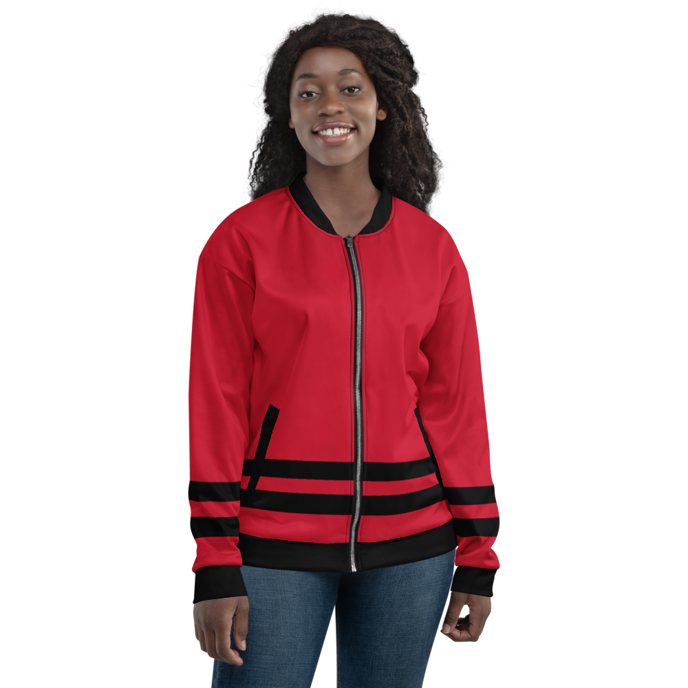 Red Stripe Bomber Jacket mockup