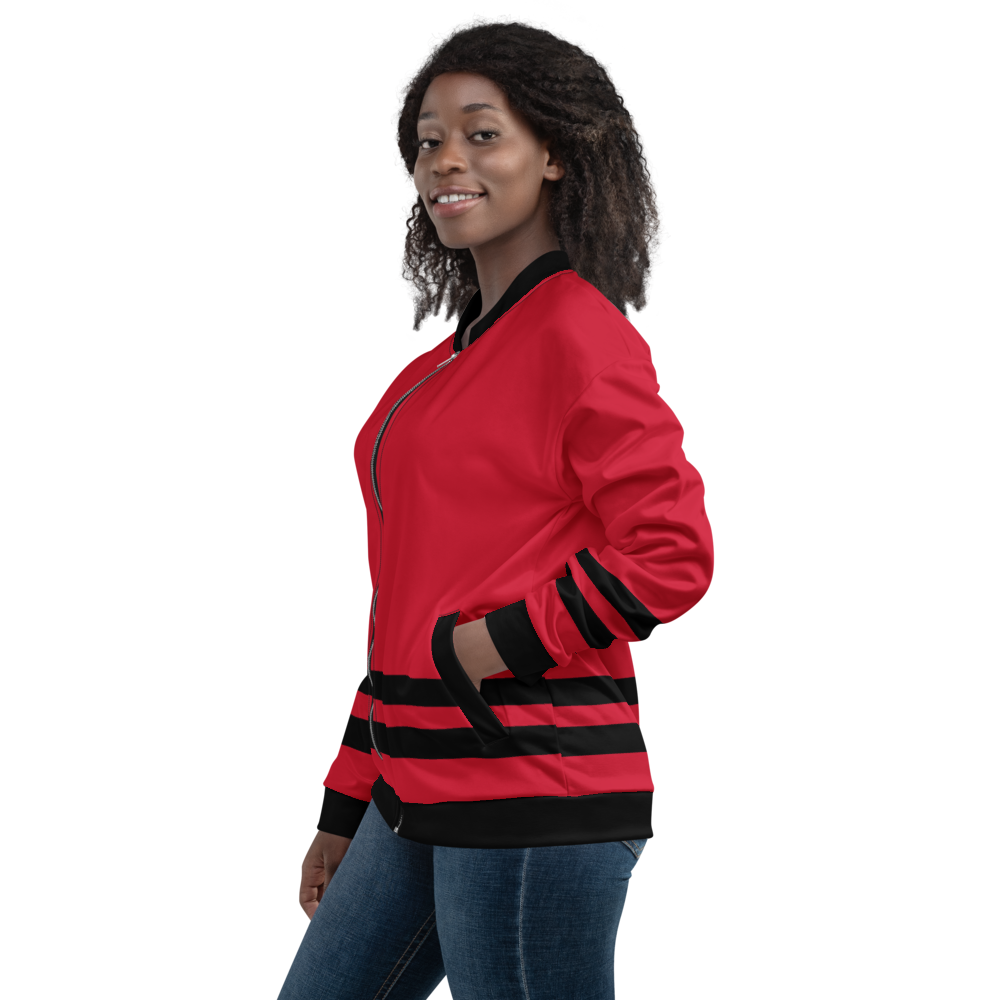 Red Stripe Bomber Jacket mockup