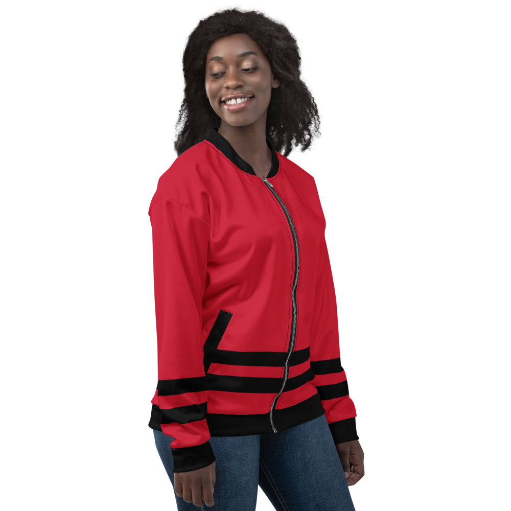 Red Stripe Bomber Jacket mockup