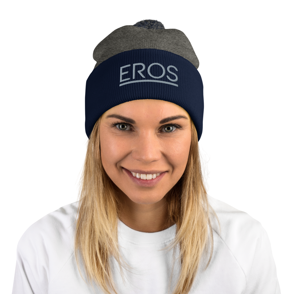 Eros Navy Pom Pom Knit Cap